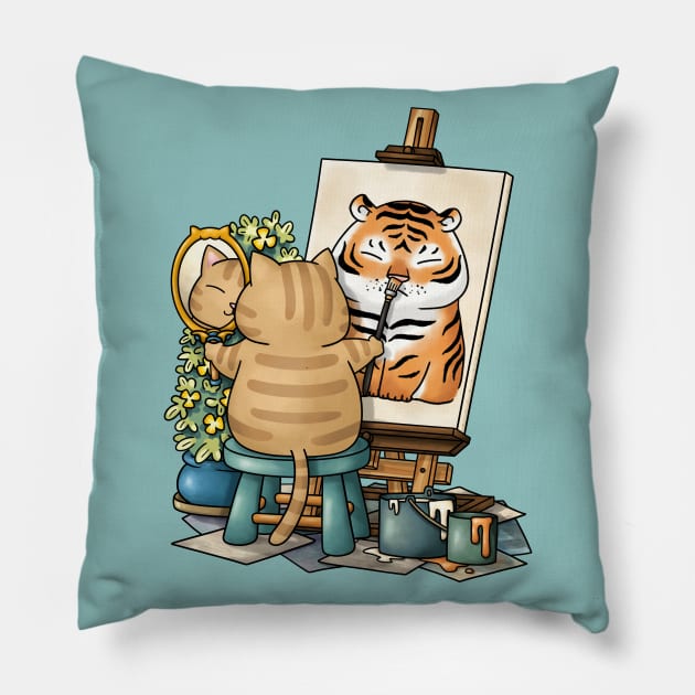 Cat Self Portrait Pillow by Takeda_Art