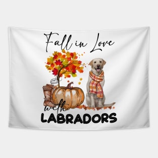 Fall In Love With Yellow Labradors Fall Pumpkin Thanksgiving Tapestry