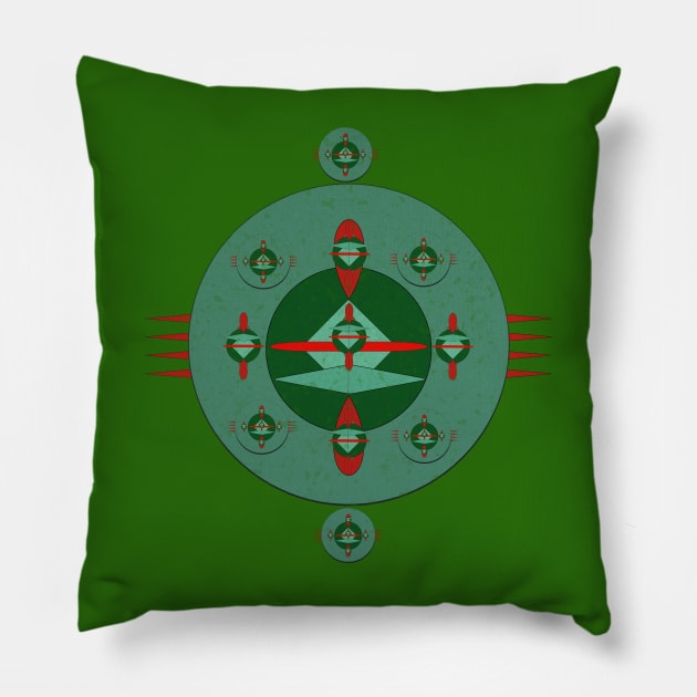 Green & Red Inspired Mandala Design Pillow by Junomoon23