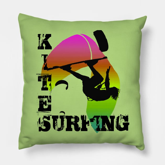 Kite Surfing WIth Freestyle Kitesurfer And Kite 6 Pillow by taiche