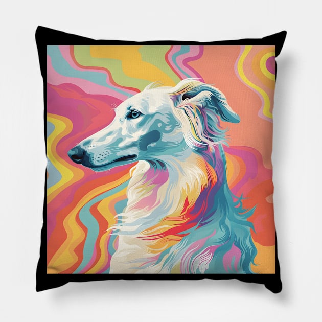 Borzoi in 70's Pillow by NatashaCuteShop