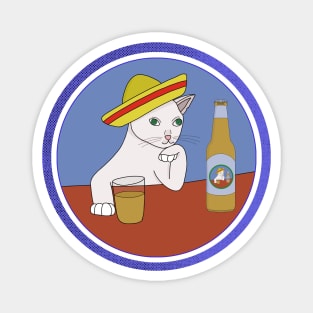 A cat Wearing a Sombrero and Drinking Magnet