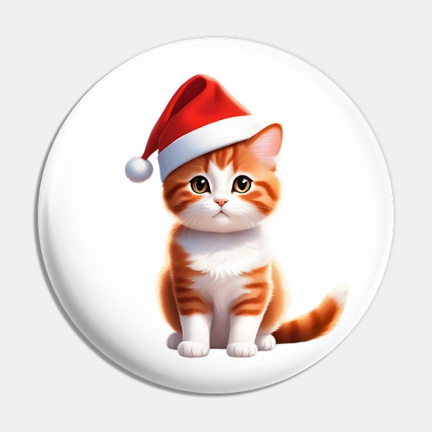 A Cute Christmas Cat Wearing Santa Hat Pin by HappyDigitalPOD