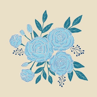 Delicate roses - Turquoise on white background T-Shirt