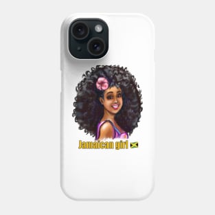 Jamaican girl I with pink hibiscus flower in her big natural afro hair. The best Gifts for black women 2022 Jamaica Phone Case