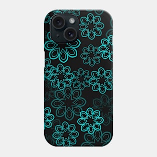 Neon Floral Cyan on Black Phone Case