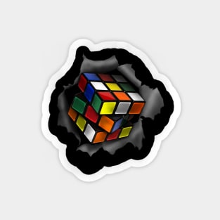 Cube Bursting Through - Rubik's Cube Inspired Design for people who know How to Solve a Rubik's Cube Magnet