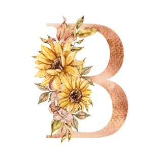 Watercolor sunflower floral  wedding monogram, B letter illustration T-Shirt