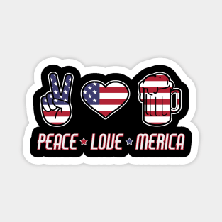 Peace Love Merica American Flag 4th of July Magnet