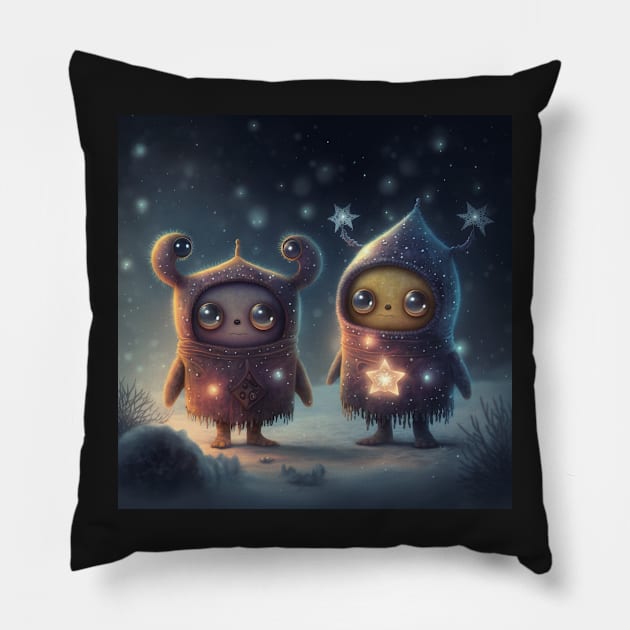 Space Monsters for Christmas Pillow by AICreateWorlds