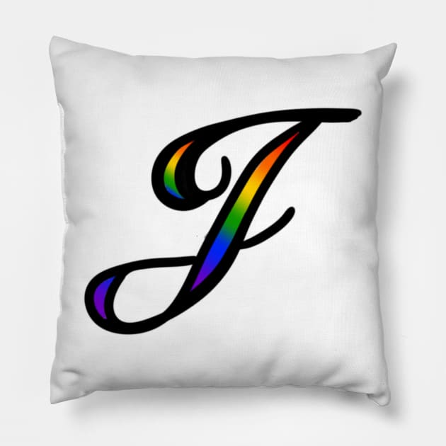 Rainbow Cursive Letter J Pillow by JennaBunnies