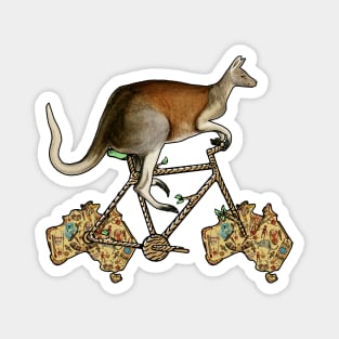 Australian Kangaroo Biker, Australian Kangaroo Riding Bicycle, Funny Map of Australian, Animal Lover Aussie Cyclist Kangaroo Humor for Cycling Lovers Australians, Retro Vintage Aesthetic Kangaroo Pun Magnet