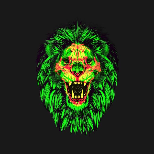 Lion Skull Interactive Magenta&Green Filter T-Shirt By Red&Blue by RedAndBlue