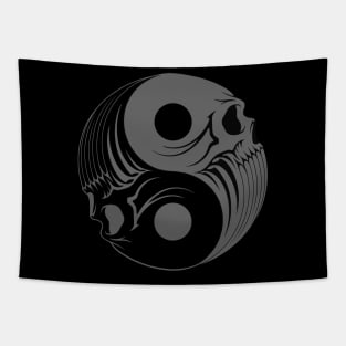 Grey and Black Yin Yang Skulls Tapestry