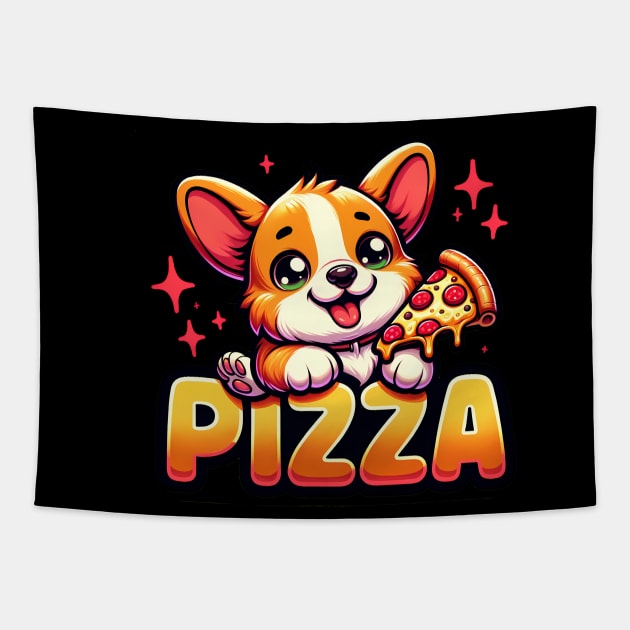 Funny Pizza Cute Corgi Dog Lover Tapestry by dukito