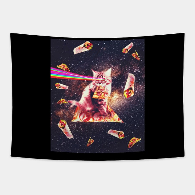 Outer Space Pizza Cat - Rainbow Laser, Taco, Burrito Tapestry by Random Galaxy