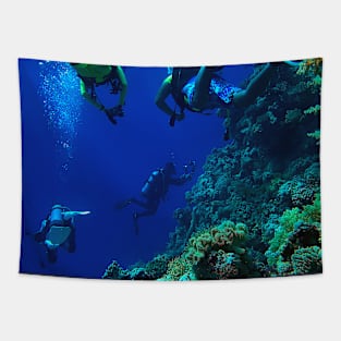 Coral reef and scuba divers Tapestry