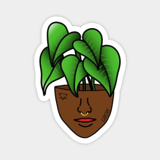 Dark Skinned Tropical Plant Person with Face Tattoos and Septum Piercing Magnet