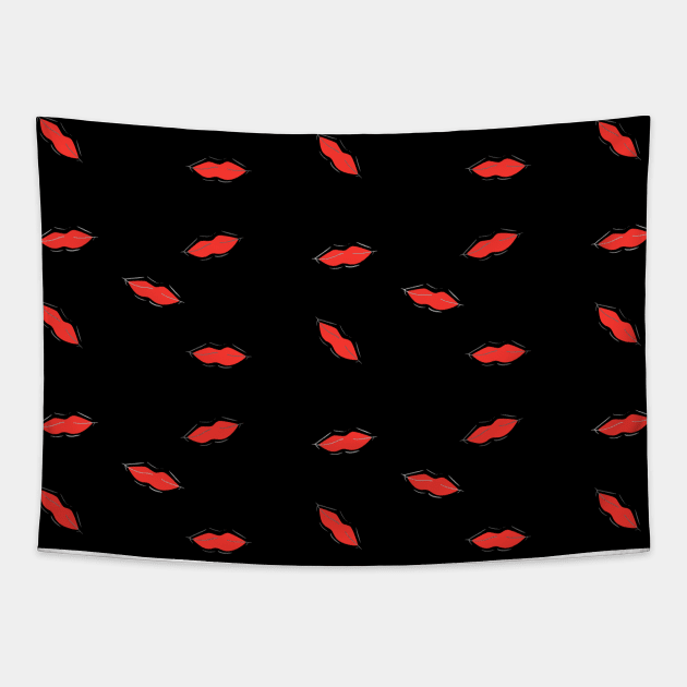 Red lips on black Tapestry by linasemenova