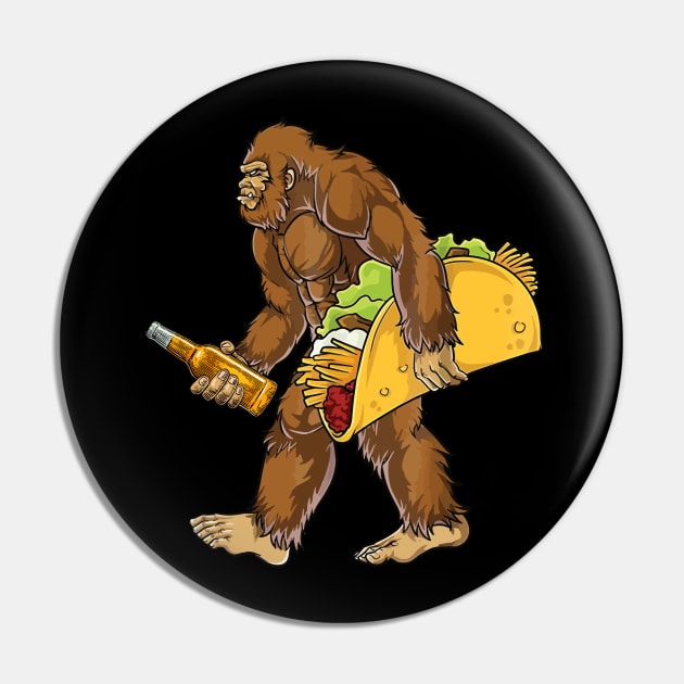 Bigfoot carrying Taco and beer Pin by JameMalbie