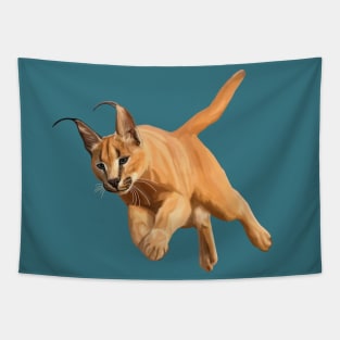 Pouncing Caracal Cat Tapestry