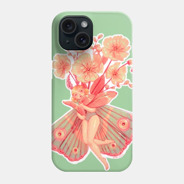 Butterfly girl with flowers and a small bee in springtime Phone Case by Mard_Illus