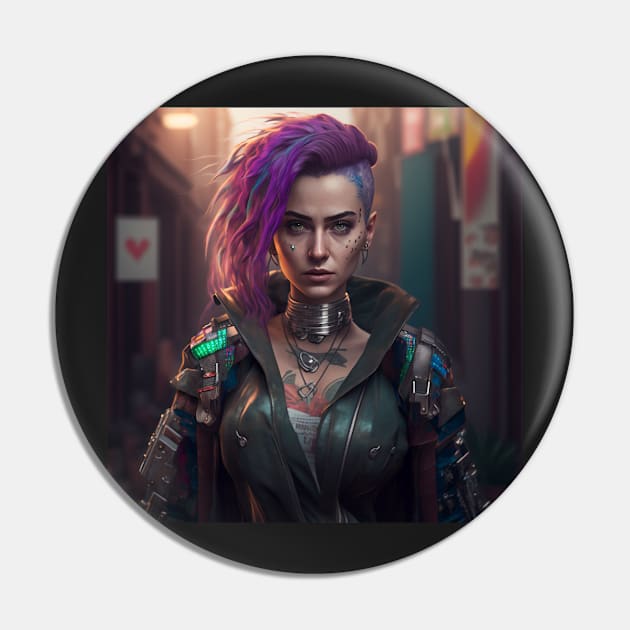 Cybernetic Female Cyberpunk Anarchist Pin by AICreateWorlds