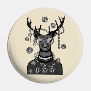 Reindeer Christmas Black And White Pin