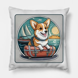 Retro Vintage Travel Hiking Corgi-Adventurer Pillow