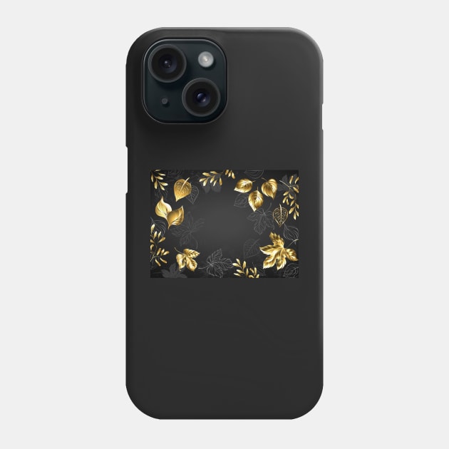 Black Background with Gold Leaves Phone Case by Blackmoon9