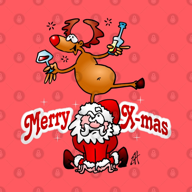 Merry X-mas from Santa Claus and his reindeer by Cardvibes