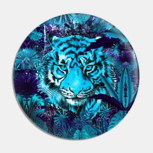 Blue Vintage Tiger - Retro Tiger Jungle Pin