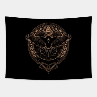 Golden Viking Raven and Valknut Symbol Tapestry