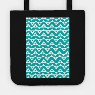 Teal Blue White Triangle Chevron Pattern Tote