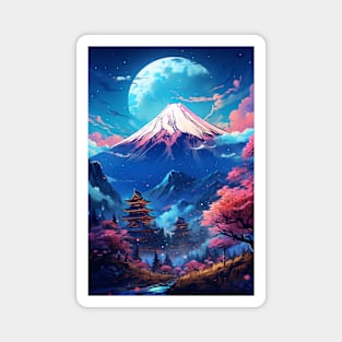 Japan Mount Fuji With Cherry Blossom Cyberpunk Magnet