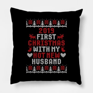 2019 Couple Gift First Christmas With My Hot New Husband Ugly Xmas Pillow