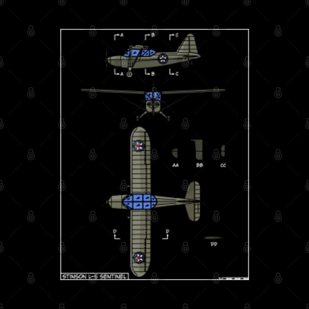 Stinson L-5 Sentinel American WW2 Plane Color Diagram Gift by Battlefields