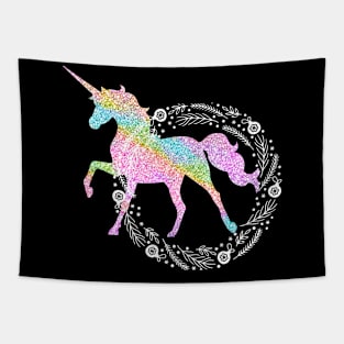 Sparkle rainbow unicorn white holiday wreath Tapestry