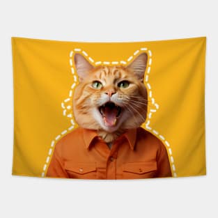 Orange cat in overalls Tapestry