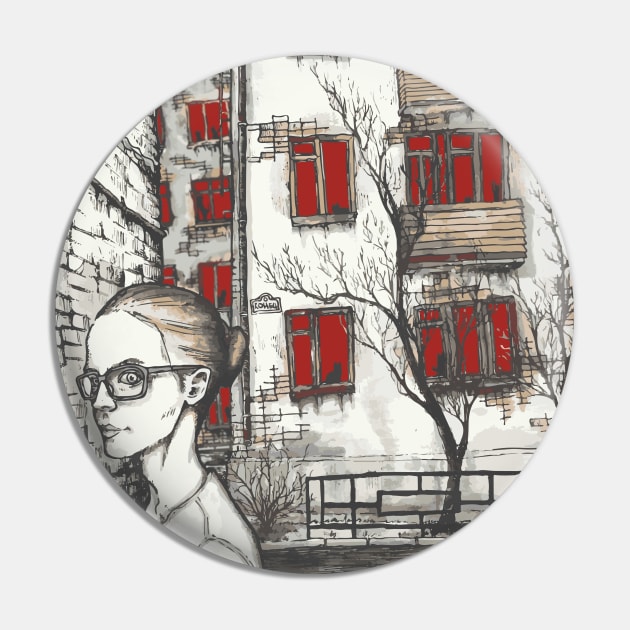 girl with glasses on the background of houses with red windows Pin by Takeshi Kolotov