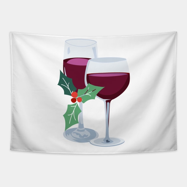 Wine and Holly Tapestry by SWON Design