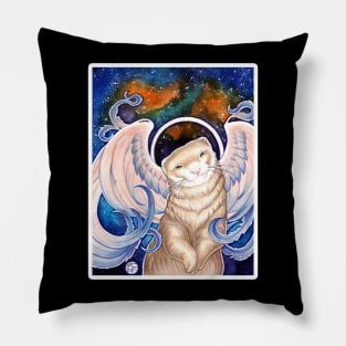Angel Ferret With Stars - White Outlined Version Pillow