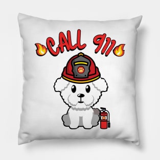 Cute furry dog is a firefighter Pillow