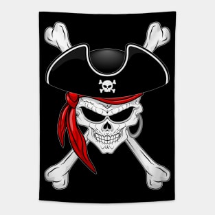 Pirate Skull with Crossed Bones and Red Bandana Tapestry