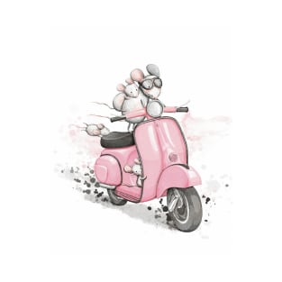 Mice on a classic vintage scooter. White background. T-Shirt