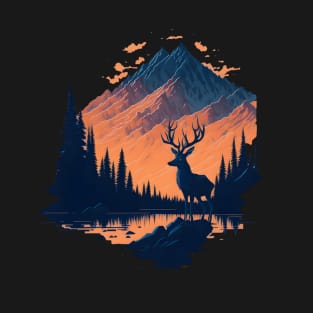 Whitetail Deer Buck - Mountains Sunset T-Shirt
