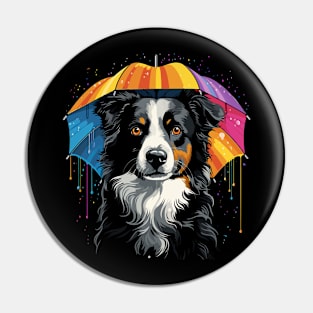 Border Collie Rainy Day With Umbrella Pin