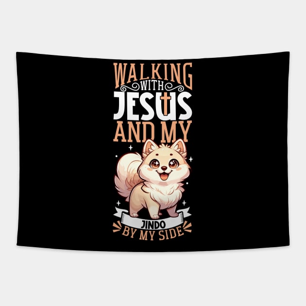 Jesus and dog - Korean Jindo Tapestry by Modern Medieval Design