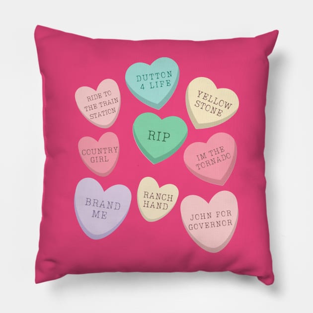 Yellowstone Valentines Conversation Hearts Pillow by WearablePSA