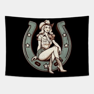 Glamorous Western Cowgirl - Fashionable Cowboy Boots Retro Pastel Artwork Tapestry